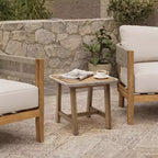 Tavolino da esterno LuxenHome 17,5", in legno di acacia con finiture in vimini intrecciato, piccoli tavolini da esterno per patio, balcone, giardino