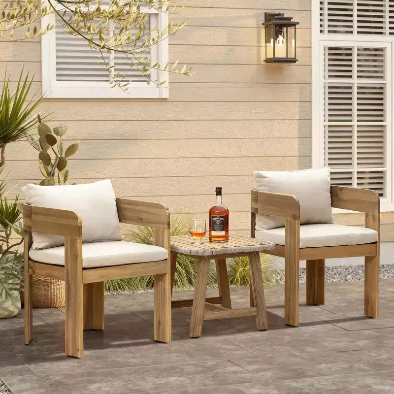Tavolino da esterno LuxenHome 17,5", in legno di acacia con finiture in vimini intrecciato, piccoli tavolini da esterno per patio, balcone, giardino
