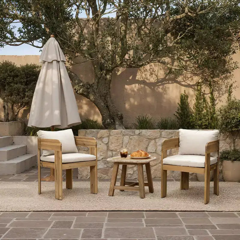 Tavolino da esterno LuxenHome 17,5", in legno di acacia con finiture in vimini intrecciato, piccoli tavolini da esterno per patio, balcone, giardino