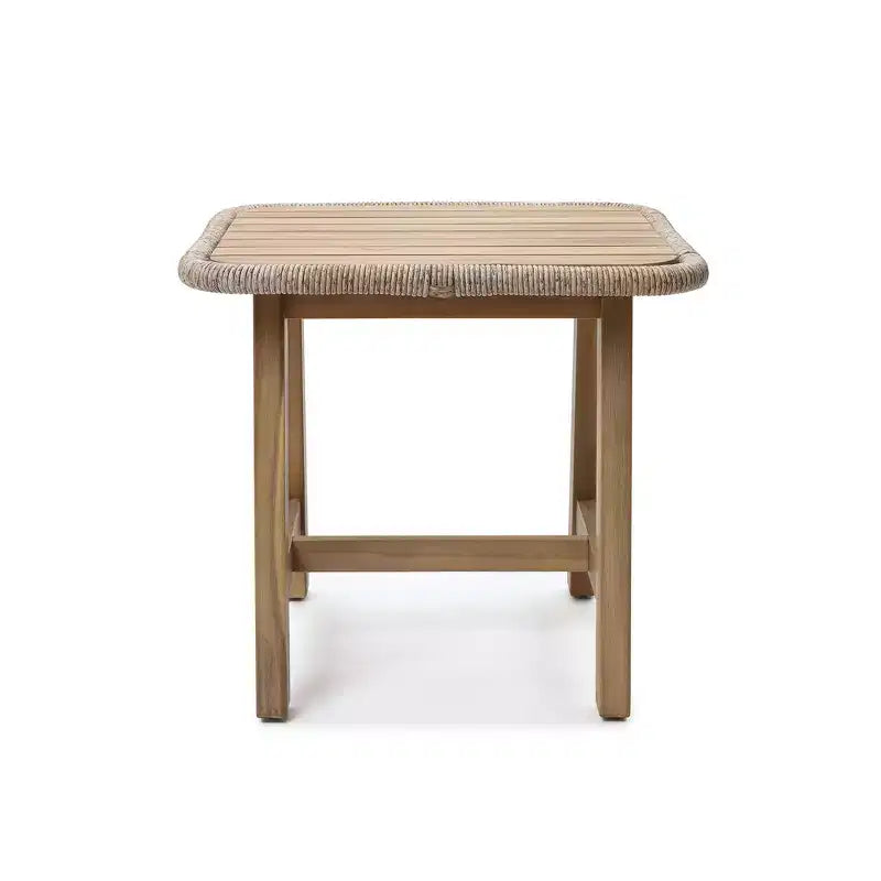 Tavolino da esterno LuxenHome 17,5", in legno di acacia con finiture in vimini intrecciato, piccoli tavolini da esterno per patio, balcone, giardino