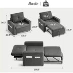 Dyonery 42,5 Pollici Sedia Letto Trasformabile 3-in-1 Divano Letto Estraibile con Schienale Regolabile e Tasche Laterali per Piccoli Spazi