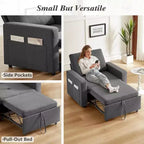 Dyonery 42,5 Pollici Sedia Letto Trasformabile 3-in-1 Divano Letto Estraibile con Schienale Regolabile e Tasche Laterali per Piccoli Spazi