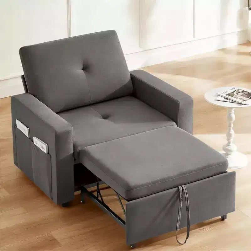 Dyonery 42,5 Pollici Sedia Letto Trasformabile 3-in-1 Divano Letto Estraibile con Schienale Regolabile e Tasche Laterali per Piccoli Spazi