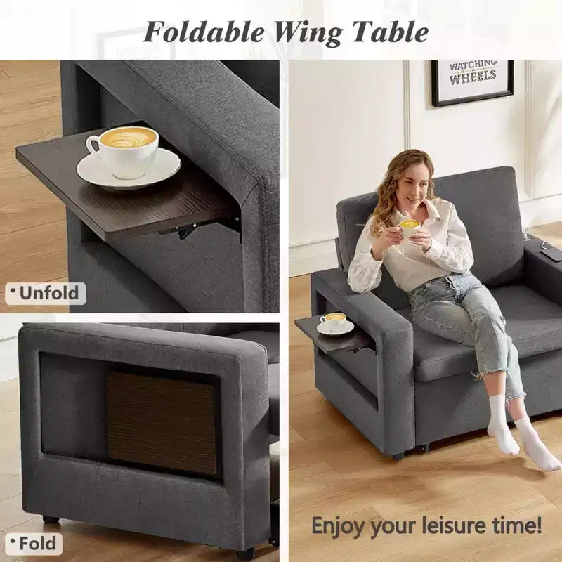 Dyonery 42,5 Pollici Sedia Letto Trasformabile 3-in-1 Divano Letto Estraibile con Schienale Regolabile e Tasche Laterali per Piccoli Spazi