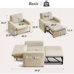 Dyonery 42,5 Pollici Sedia Letto Trasformabile 3-in-1 Divano Letto Estraibile con Schienale Regolabile e Tasche Laterali per Piccoli Spazi
