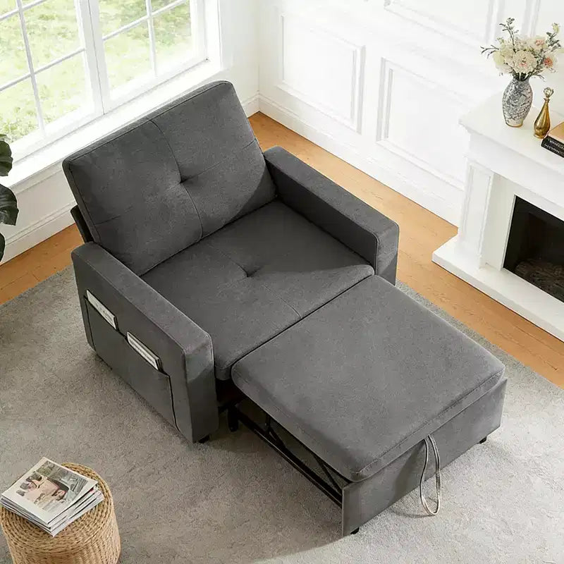 Dyonery 42,5 Pollici Sedia Letto Trasformabile 3-in-1 Divano Letto Estraibile con Schienale Regolabile e Tasche Laterali per Piccoli Spazi