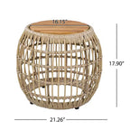 Table d'appoint d'extérieur ModernLuxe avec base en osier, table d'appoint de patio ronde en bois d'acacia, table basse, marron clair