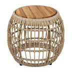 Table d'appoint d'extérieur ModernLuxe avec base en osier, table d'appoint de patio ronde en bois d'acacia, table basse, marron clair