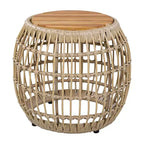 Table d'appoint d'extérieur ModernLuxe avec base en osier, table d'appoint de patio ronde en bois d'acacia, table basse, marron clair