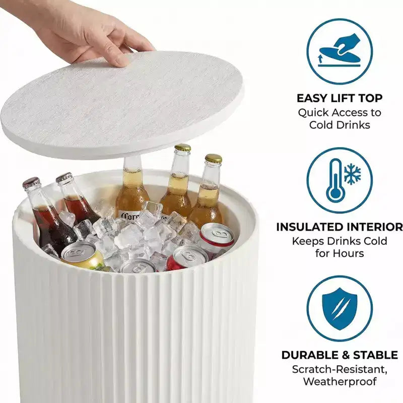 NAYSAYE Tavolino Refrigerante per Esterni - Secchiello Portatile per Ghiaccio, Tavolino da Patio con Contenitore Refrigerato, Porta Bevande per Feste, Picnic, Spiaggia e Piscina