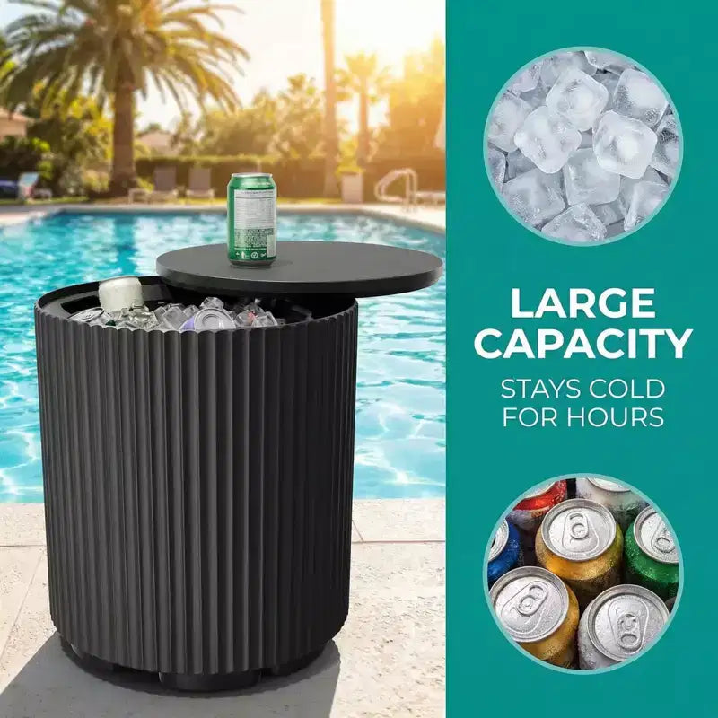 NAYSAYE Tavolino Refrigerante per Esterni - Secchiello Portatile per Ghiaccio, Tavolino da Patio con Contenitore Refrigerato, Porta Bevande per Feste, Picnic, Spiaggia e Piscina