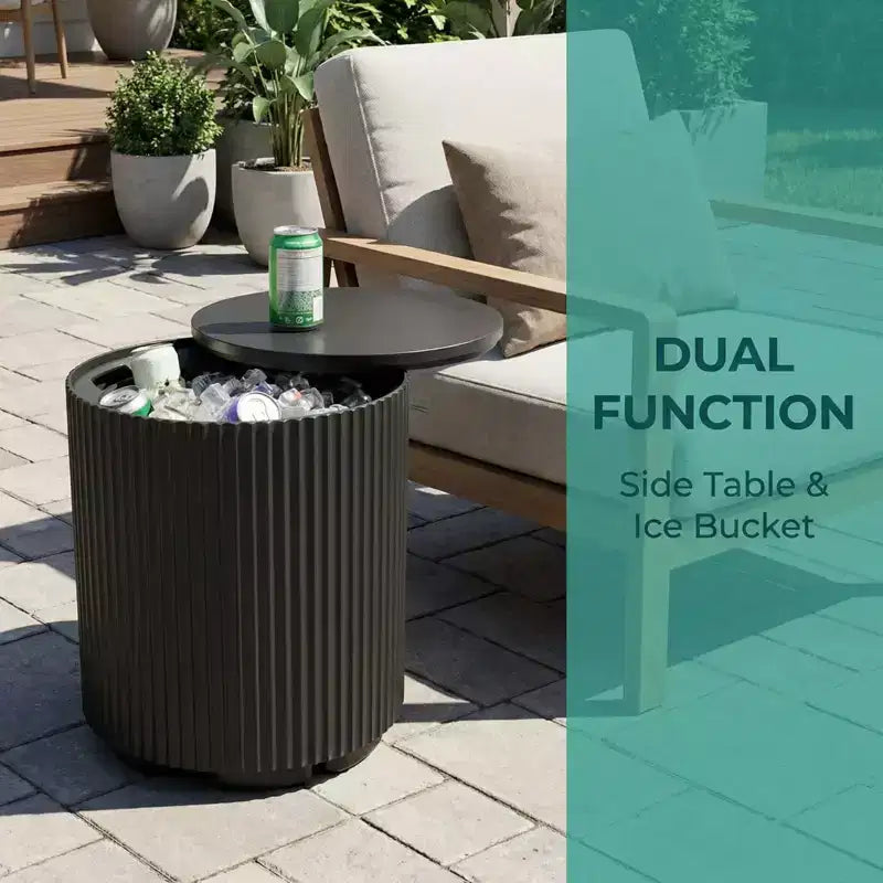 NAYSAYE Tavolino Refrigerante per Esterni - Secchiello Portatile per Ghiaccio, Tavolino da Patio con Contenitore Refrigerato, Porta Bevande per Feste, Picnic, Spiaggia e Piscina