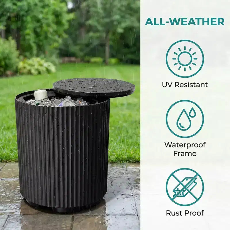 NAYSAYE Tavolino Refrigerante per Esterni - Secchiello Portatile per Ghiaccio, Tavolino da Patio con Contenitore Refrigerato, Porta Bevande per Feste, Picnic, Spiaggia e Piscina