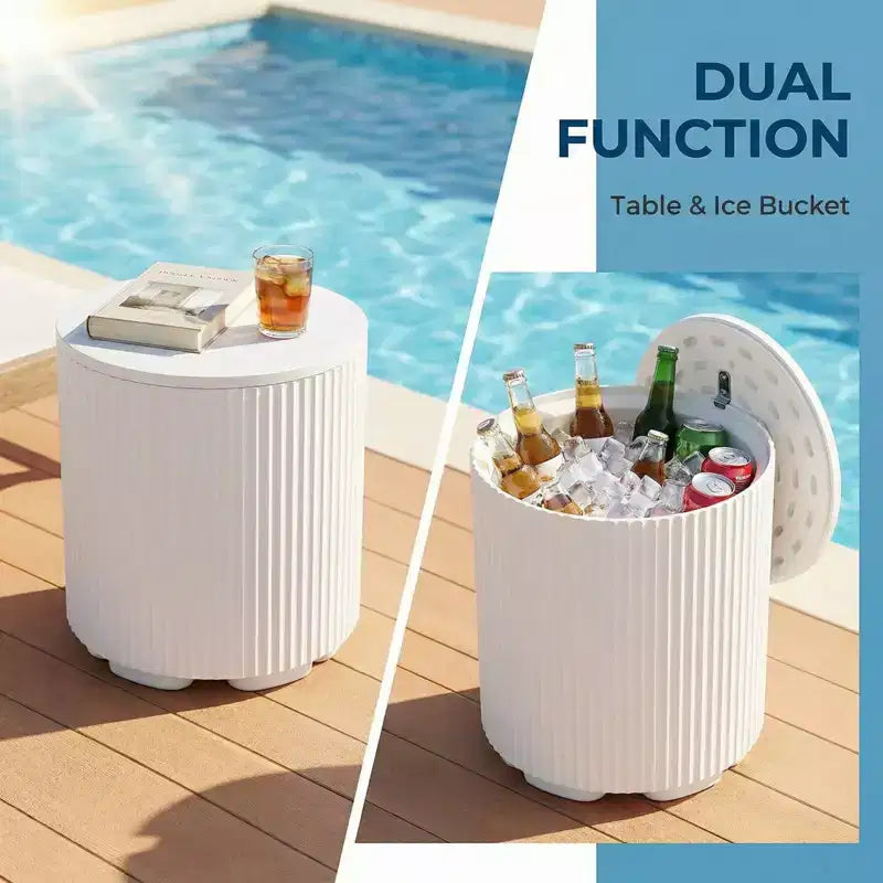 NAYSAYE Tavolino Refrigerante per Esterni - Secchiello Portatile per Ghiaccio, Tavolino da Patio con Contenitore Refrigerato, Porta Bevande per Feste, Picnic, Spiaggia e Piscina