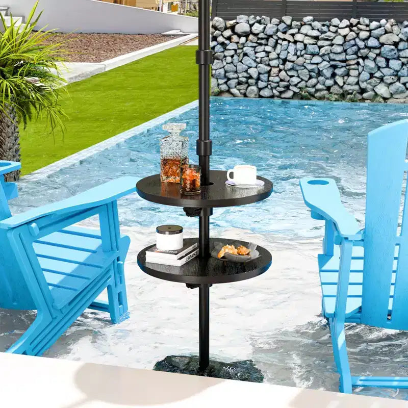 NAYSAYE Vassoio da Tavolo Regolabile per Ombrellone da Esterno, Confezione da 2, Tavolo Rotondo da 14,8 Pollici per Ombrellone da Patio con Foro, Vassoio Portatile da Giardino a Bordo Piscina per Palo da 1,5 Pollici