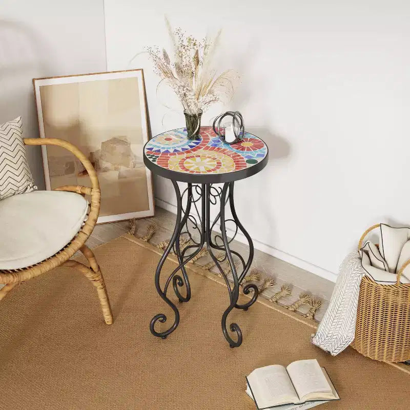 Outdoor Side Table,Colorful+Black