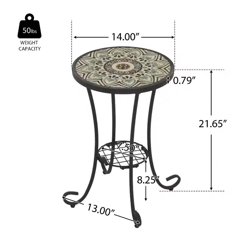 Table d'appoint de patio avec étagère, Brun+Noir