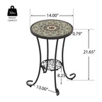 Table d'appoint de patio avec étagère, Brun+Noir
