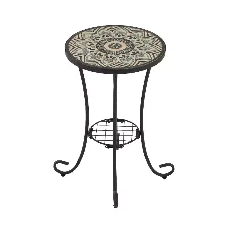 Table d'appoint de patio avec étagère, Brun+Noir