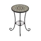 Table d'appoint de patio avec étagère, Brun+Noir