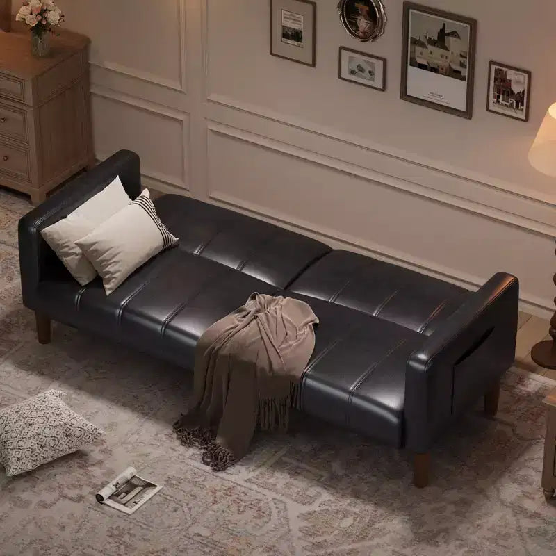 Divano Letto Futon Moderno Set Pieghevole per Soggiorno, Divano Convertibile in Ecopelle 75", Divanetto Mid-Century per Piccoli Spazi, Camera da Letto