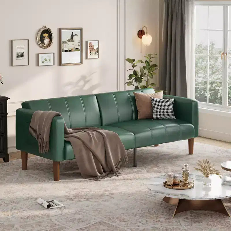 Divano Letto Futon Moderno Set Pieghevole per Soggiorno, Divano Convertibile in Ecopelle 75", Divanetto Mid-Century per Piccoli Spazi, Camera da Letto