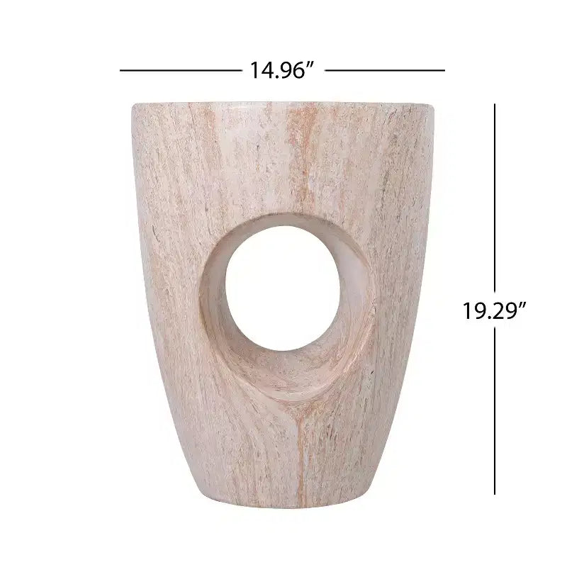Christopher Knight Home Zain Tavolino da Esterno Rotondo Moderno in Cemento Leggero con Intaglio