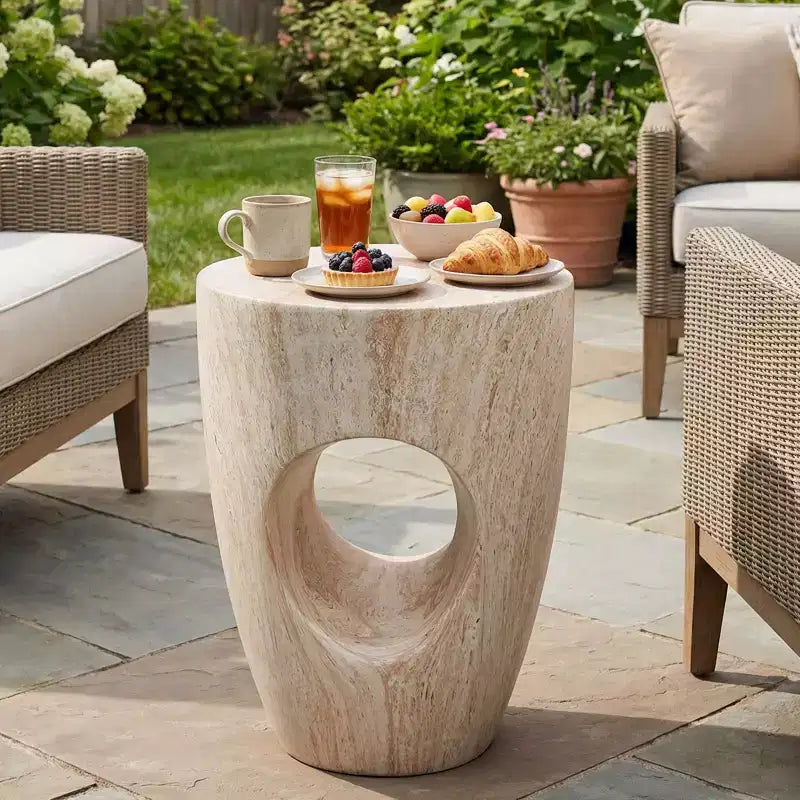 Christopher Knight Home Zain Modern Round Lightweight Concrete Patio Side Table with Cutout Accent