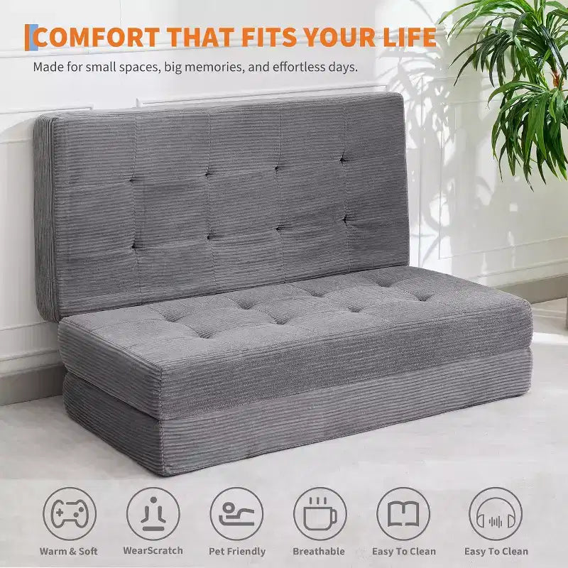 Materasso Pieghevole a Tre Ante, Materasso Pieghevole in Memory Foam, Divano Letto Pieghevole da Pavimento con Schiuma di Supporto ad Alta Densità, Materasso Pieghevole Singolo per Soggiorno