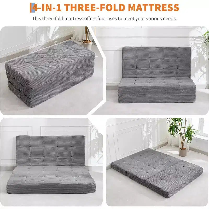 Materasso Pieghevole a Tre Ante, Materasso Pieghevole in Memory Foam, Divano Letto Pieghevole da Pavimento con Schiuma di Supporto ad Alta Densità, Materasso Pieghevole Singolo per Soggiorno