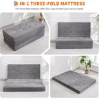 Materasso Pieghevole a Tre Ante, Materasso Pieghevole in Memory Foam, Divano Letto Pieghevole da Pavimento con Schiuma di Supporto ad Alta Densità, Materasso Pieghevole Singolo per Soggiorno