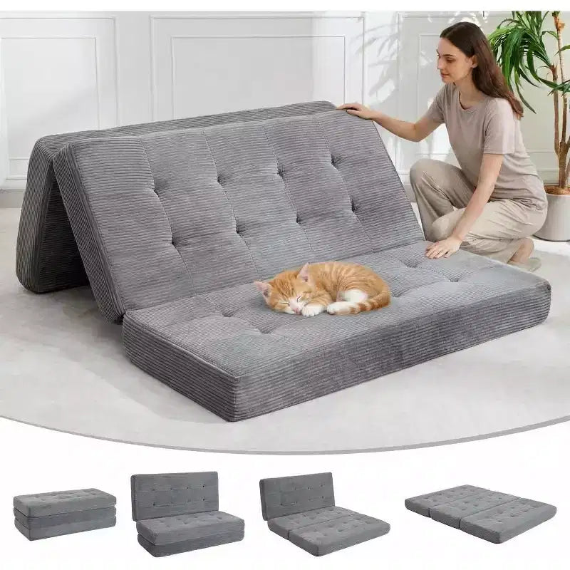 Materasso Pieghevole a Tre Ante, Materasso Pieghevole in Memory Foam, Divano Letto Pieghevole da Pavimento con Schiuma di Supporto ad Alta Densità, Materasso Pieghevole Singolo per Soggiorno