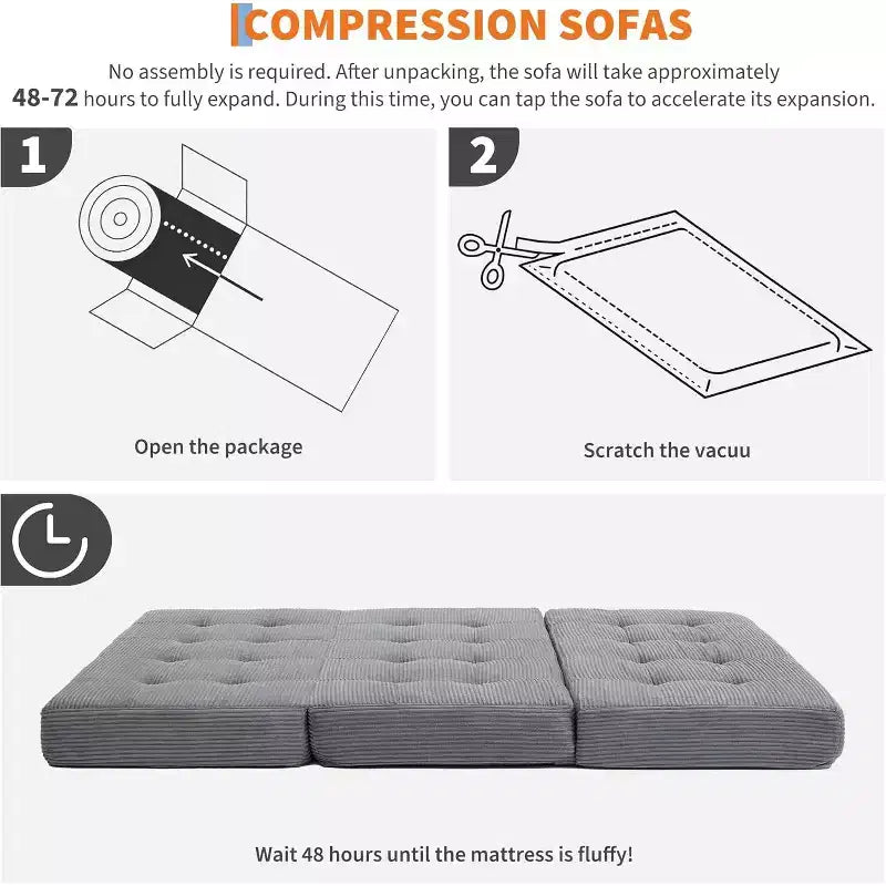Materasso Pieghevole a Tre Ante, Materasso Pieghevole in Memory Foam, Divano Letto Pieghevole da Pavimento con Schiuma di Supporto ad Alta Densità, Materasso Pieghevole Singolo per Soggiorno