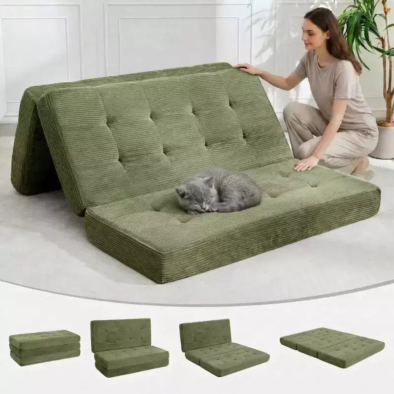 Materasso Pieghevole a Tre Ante, Materasso Pieghevole in Memory Foam, Divano Letto Pieghevole da Pavimento con Schiuma di Supporto ad Alta Densità, Materasso Pieghevole Singolo per Soggiorno