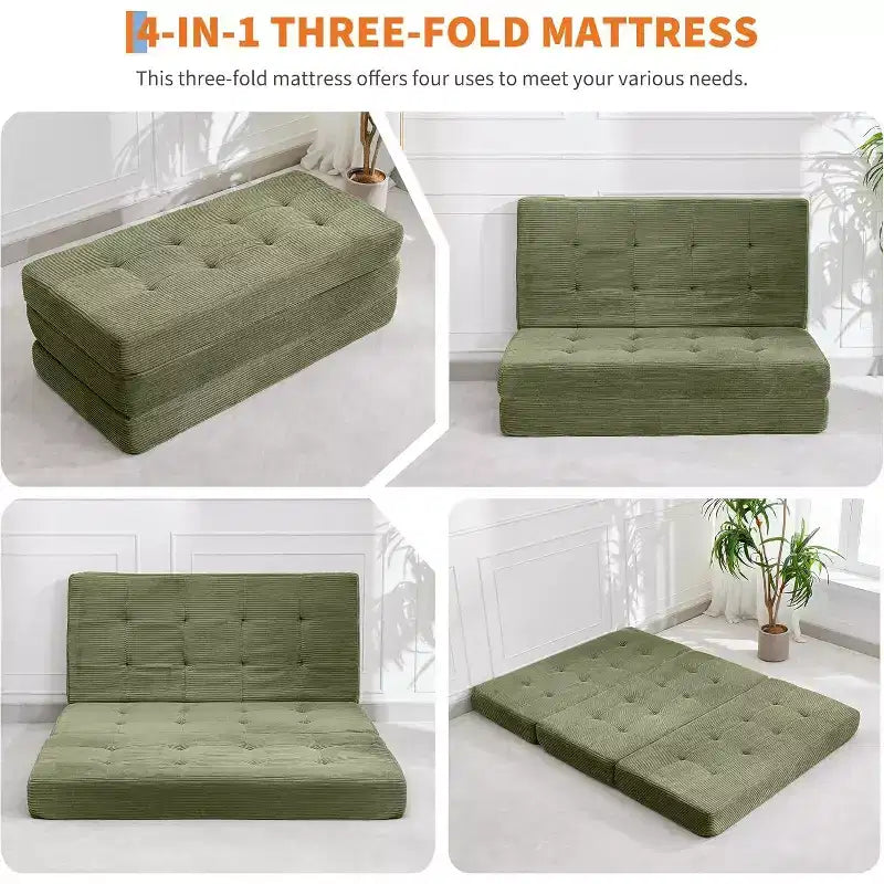 Materasso Pieghevole a Tre Ante, Materasso Pieghevole in Memory Foam, Divano Letto Pieghevole da Pavimento con Schiuma di Supporto ad Alta Densità, Materasso Pieghevole Singolo per Soggiorno