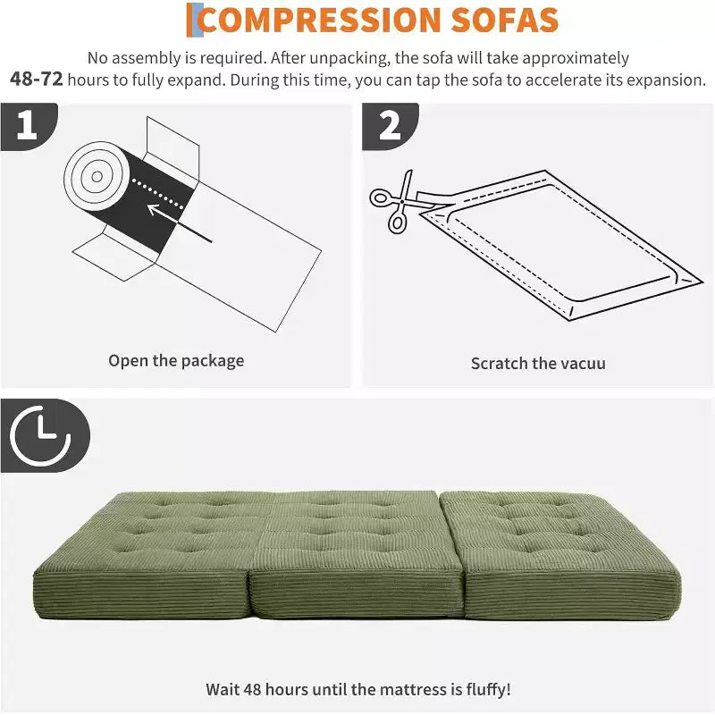 Materasso Pieghevole a Tre Ante, Materasso Pieghevole in Memory Foam, Divano Letto Pieghevole da Pavimento con Schiuma di Supporto ad Alta Densità, Materasso Pieghevole Singolo per Soggiorno