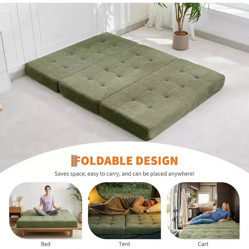 Materasso Pieghevole a Tre Ante, Materasso Pieghevole in Memory Foam, Divano Letto Pieghevole da Pavimento con Schiuma di Supporto ad Alta Densità, Materasso Pieghevole Singolo per Soggiorno