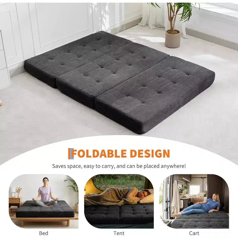 Materasso Pieghevole a Tre Ante, Materasso Pieghevole in Memory Foam, Divano Letto Pieghevole da Pavimento con Schiuma di Supporto ad Alta Densità, Materasso Pieghevole Singolo per Soggiorno