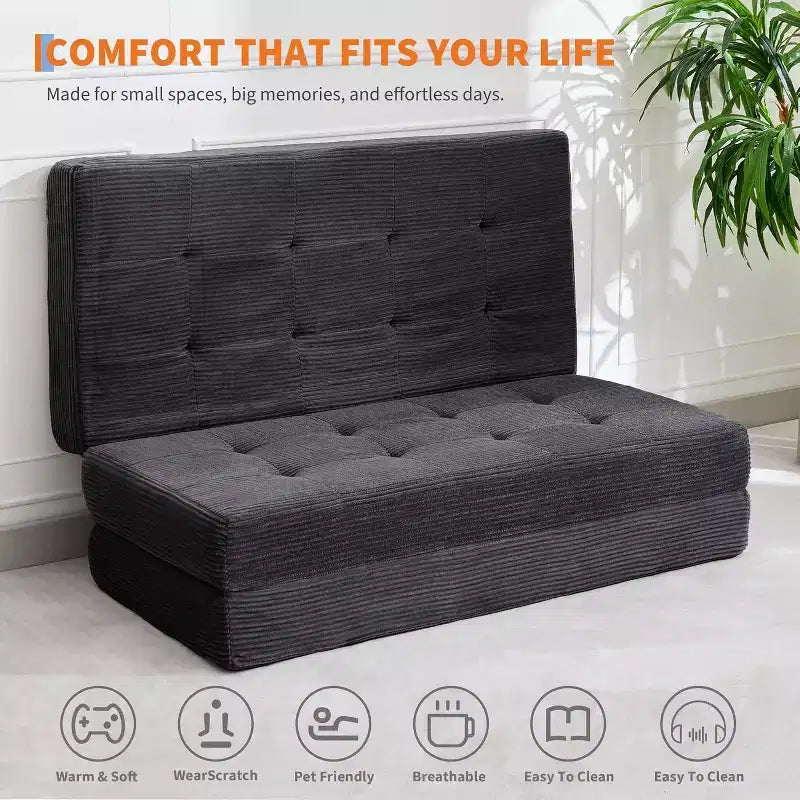 Materasso Pieghevole a Tre Ante, Materasso Pieghevole in Memory Foam, Divano Letto Pieghevole da Pavimento con Schiuma di Supporto ad Alta Densità, Materasso Pieghevole Singolo per Soggiorno