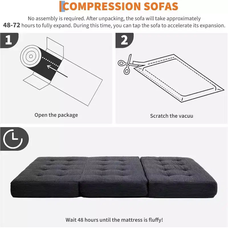 Materasso Pieghevole a Tre Ante, Materasso Pieghevole in Memory Foam, Divano Letto Pieghevole da Pavimento con Schiuma di Supporto ad Alta Densità, Materasso Pieghevole Singolo per Soggiorno