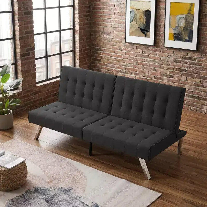 Divano Letto Convertibile in Tessuto FurnitureR, Divano Letto Moderno Regolabile con Cuscino Trapuntato, Divano Letto per Piccoli Spazi in Soggiorno per Ospiti