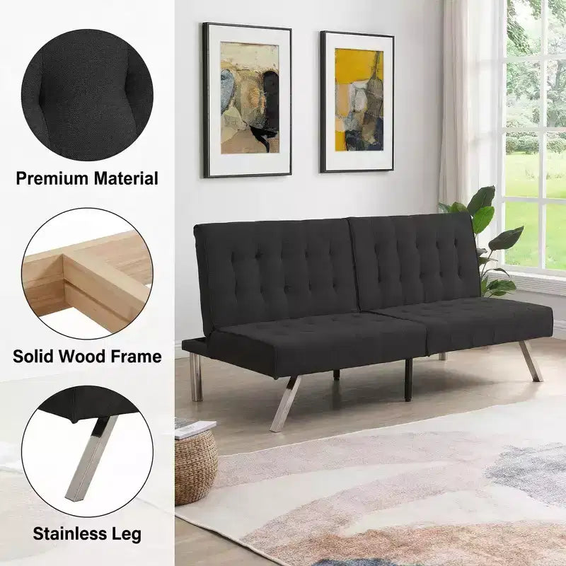 Divano Letto Convertibile in Tessuto FurnitureR, Divano Letto Moderno Regolabile con Cuscino Trapuntato, Divano Letto per Piccoli Spazi in Soggiorno per Ospiti