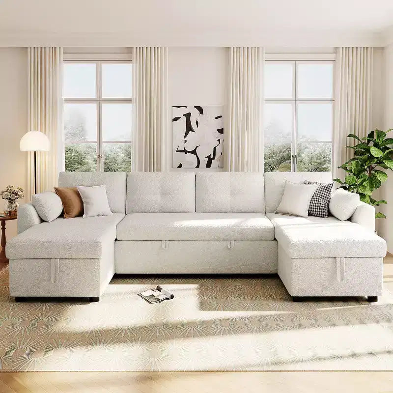 Divano Sezionale Convertibile in Tessuto Moderno Whisen 107 Divano Letto con Ampio Spazio di Archiviazione e Porte USB