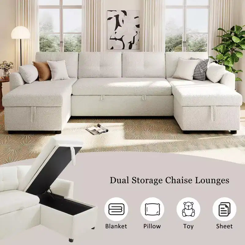Divano Sezionale Convertibile in Tessuto Moderno Whisen 107 Divano Letto con Ampio Spazio di Archiviazione e Porte USB