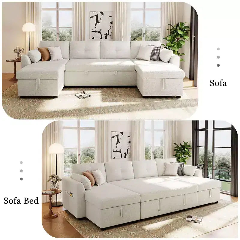 Divano Sezionale Convertibile in Tessuto Moderno Whisen 107 Divano Letto con Ampio Spazio di Archiviazione e Porte USB