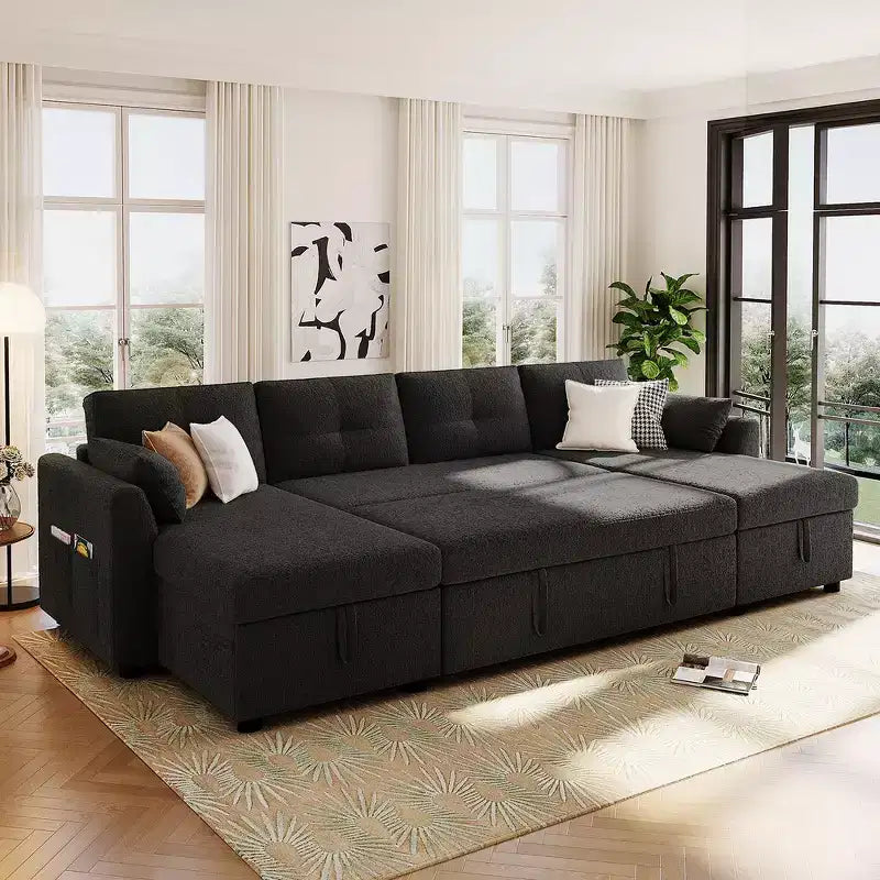Divano Sezionale Convertibile in Tessuto Moderno Whisen 107 Divano Letto con Ampio Spazio di Archiviazione e Porte USB