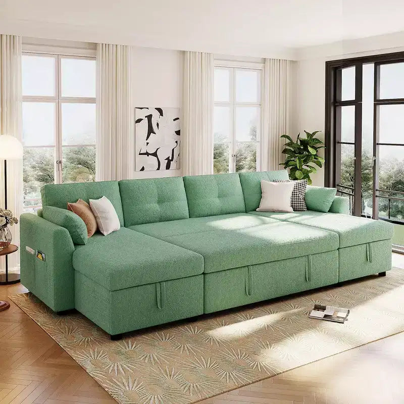 Divano Sezionale Convertibile in Tessuto Moderno Whisen 107 Divano Letto con Ampio Spazio di Archiviazione e Porte USB
