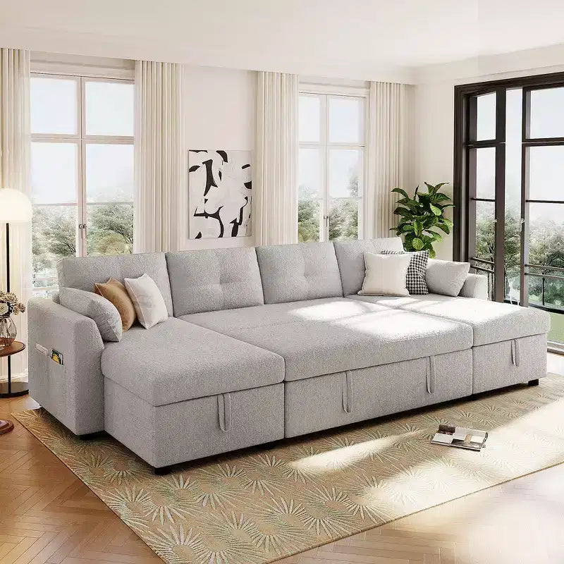 Divano Sezionale Convertibile in Tessuto Moderno Whisen 107 Divano Letto con Ampio Spazio di Archiviazione e Porte USB
