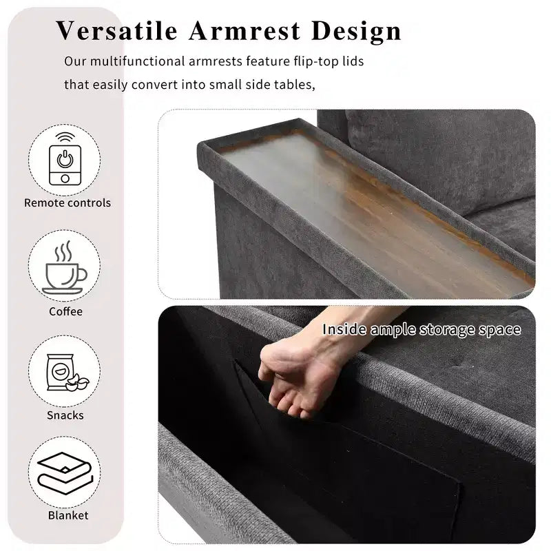 Divano Letto Sezionale Convertibile Whisen con Contenitore, Divano Estraibile con Contenitore Nascosto - Grigio