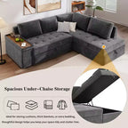 Divano Letto Sezionale Convertibile Whisen con Contenitore, Divano Estraibile con Contenitore Nascosto - Grigio